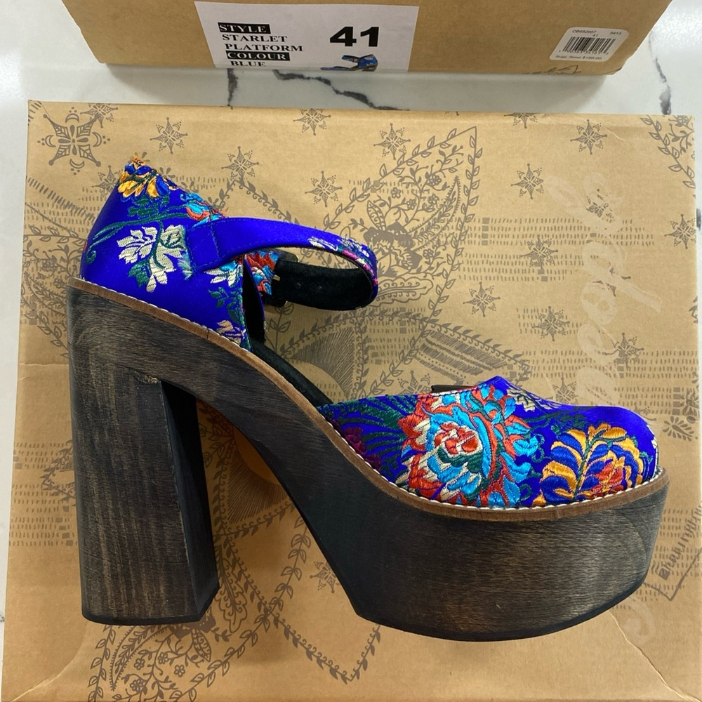 Free People Blue Starlet Platform Clogs Sandals, $198, 41 New In Box!